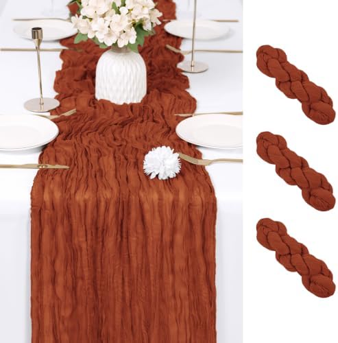 3 Pack Terracotta Cheesecloth Table Runner 17x108 Inch Semi Sheer Boho Gauze Cheese Cloth Fabric Table Runners Table Decor for Wedding Party Baby Shower Birthday Home Decor Garden Farmhouse by Unknown
