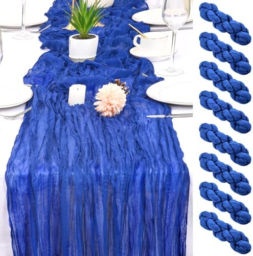8 Pack Royal Blue Cheesecloth Table Runner 17x108 inch Boho Gauze Cheese Cloth Table Runners for Wedding Party Baby Bridal Shower Home Decor by Unknown