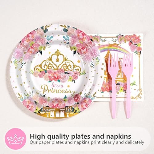 Grencian 96Pcs Princess Baby Shower Birthday Party Decorations, Serves 24 - Image 2