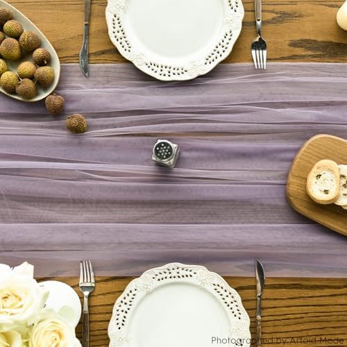 Artoid Mode Grayish Purple Gauze Table Runner 120 Inch 10FT, Seasonal Sheer Kitchen Dining Holiday Wedding Birthday Baby Shower Table Decor for Home Party - Image 2