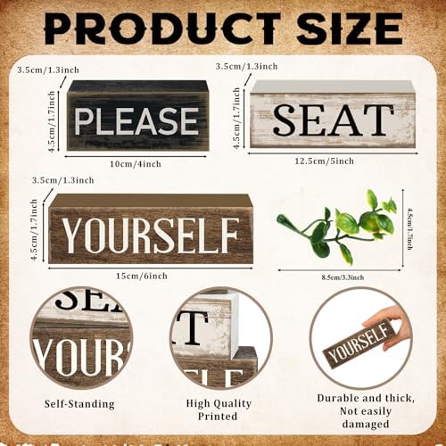Moucuny 4 Pcs Please Seat Yourself Sign Wooden Bathroom Farmhouse Decor - Image 3