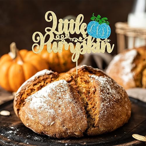 Ephlyn 1Pc Little Pumpkin Cake Topper Blue Glitter Boy Pumpkin Baby Shower Cake Topper Decorations for Autumn Little Pumpkin Themed Baby Shower Kids Boys Birthday Party Supplies - Image 4