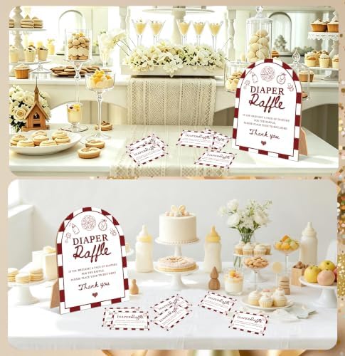 Special Delivery Baby Shower Games, Slice Slice Diaper Raffle Game, 6x8 Inch Arch Wooden Sign With Stand And 50 Diaper Raffle Tickets, Gender Reveal Party Supplies & Decorations - UC07 - Image 5