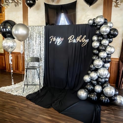 Black and Silver Balloons, 12 Inch Metallic Chrome Black Silver Confetti Latex Helium Balloons for Men Boys Birthday Baby Shower Wedding Engagement Halloween New Year Bachelorette Party Decorations - Image 5