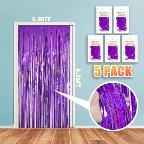 5 Pack 3.28ft x 6.56ft Glitter Purple Tinsel Foil Fringe Curtains, Photo Booth Backdrop Party Decorations for Birthday Wedding Baby Shower Graduation Bachelorette New Years - Image 2