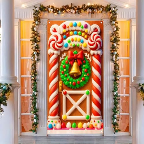 BlissYard Christmas Door Cover Candy Bell 35x71 Inch Polyester - Image 2