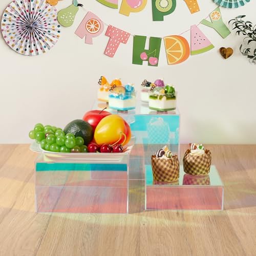 3-Pack Iridescent Acrylic Display Risers, Rainbow Nesting Cubes for Dessert - Image 6