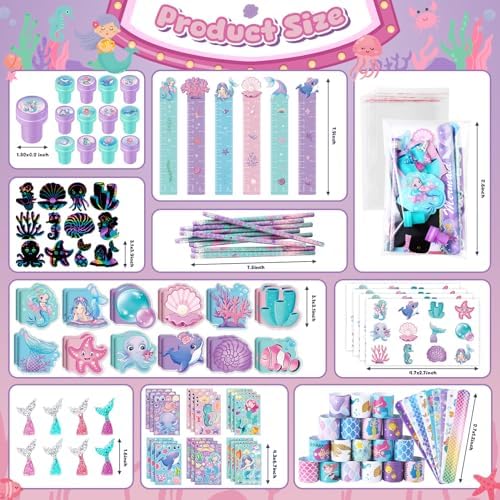 BenLouis 240Pcs Mermaid Stationery Set Party Favors for Kids - Image 3