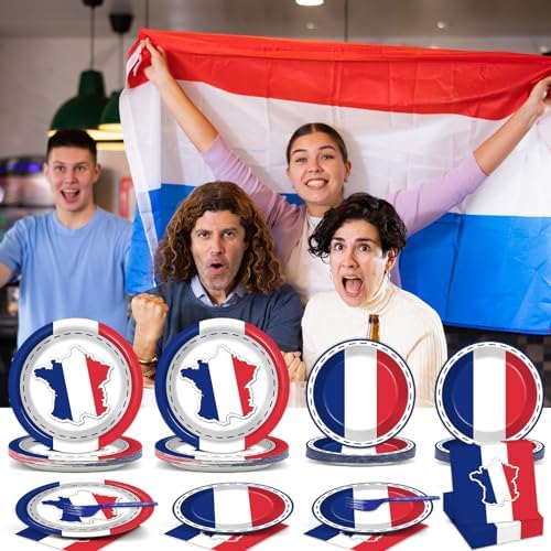 gisgfim 96Pcs French Flag Party Supplies Paper Plates Napkins - Image 5