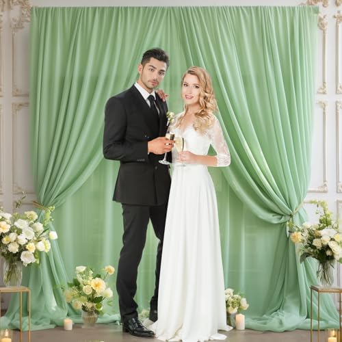 20ft X 10ft Olive Green Tulle Backdrop Curtain for Parites, Sheer Backdrop Curtains Fabric Drapes for Wedding Ceremony Arch Party Stage Decorations - Image 4