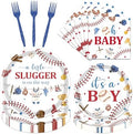 Baseball Baby Shower Decorations - 96 Pcs A Little Slugger is on The Way Baby Shower Plates Napkins Forks Tableware Set, Its A Boy Baseball Dinnerware Set for Boy Serves 24 by Pinglooko