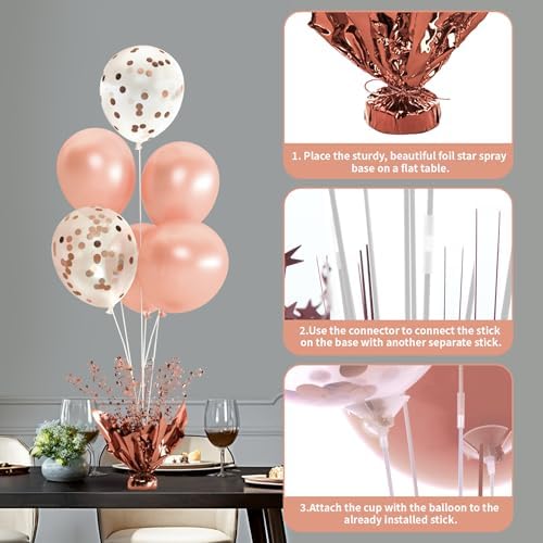 6 Set Rose Gold Christmas Table Balloons Foil Spray Table Centerpiece with Rose Gold and Confetti Balloons Stand Kit for Birthday Party Baby Shower Wedding Bridal Shower Prom Cake Table Decorations - Image 5