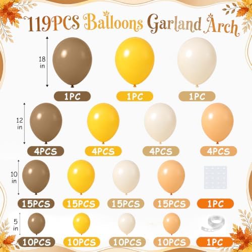Fall Balloon Arch Kit, 121Pcs Thanksgiving Balloon Garland, Yellow Brown Beige Ivory Apricot Khaki Balloons for Autumn Fall Birthday Harvest Baby Shower Bee Sunflower Theme Party Decorations - Image 2