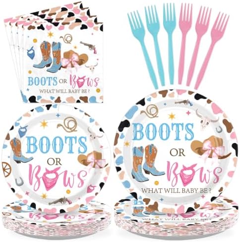 96Pcs Boots or Bows Gender Reveal Party Supplies by Greencian