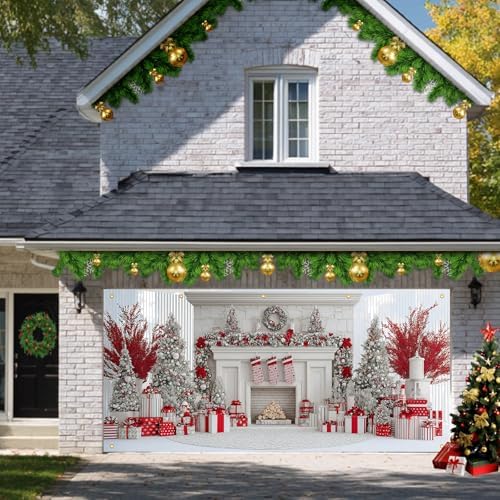 HOMETITUTE Christmas Fireplace Garage Door Cover Banner 13x6ft Fabric - Image 6