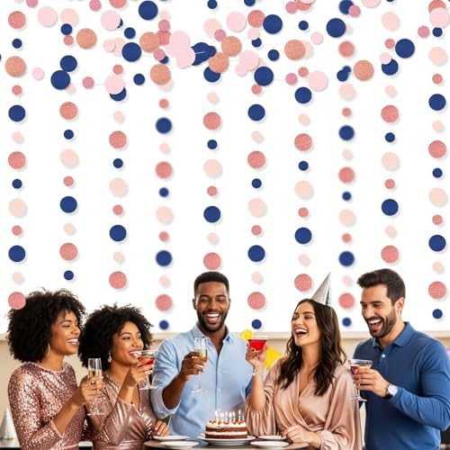 Outus 5 Pieces Blue,Pink,Rose Gold Round Dots Garland Party Hanging Decor - Image 6