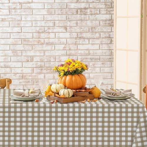 12 Pack Brown and White Plastic Checkered Tablecloth, Premium Decorative Disposable Tan Gingham Plaid Table Cloths for Parties, Rectangle Party Table Cover for Picnic Farm Birthday Fall, 54x108 Inch - Image 5
