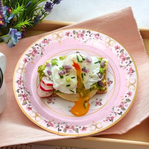 96 PCS Floral Paper Plates, Pink and Green Vintage Floral Paper Plates and Napkins Party Supplies for Birthday Bridal Shower Picnic Tea Time, Serve for 24 Guests - Image 3