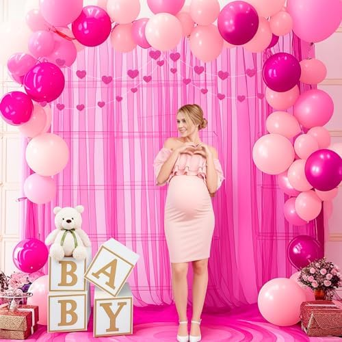 20ft X 10ft Hot Pink Tulle Backdrop Curtain for Parites, Sheer Backdrop Curtains Fabric Drapes for Wedding Ceremony Arch Party Stage Decorations - Image 2
