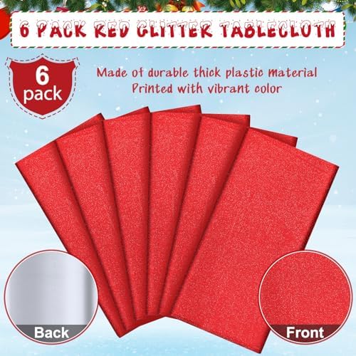 FunnyPars 6 Pack Iridescent Red Plastic Tablecloth,Glitter Disposable Laser Rectangle Table Covers,Red Holographic Foil Table Cloth Christmas Birthday Wedding Anniversary Party Decorations,54x108Inch - Image 4