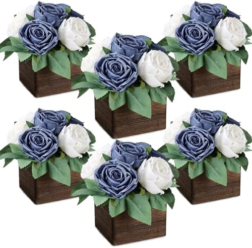 Dusty Blue & White Dining Table Centerpiece Set of 6, Pre-Made by DIYDOFUN