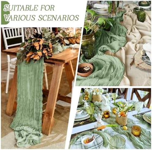 3 Pack Sage Green Cheesecloth Table Runner 17x108 Inch Semi Sheer Boho Gauze Cheese Cloth Fabric Table Runners Table Decor for Wedding Party Baby Shower Birthday Home Decor Garden Farmhouse - Image 3