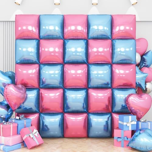 Pink Blue Square Foil Balloon Wall,25Pcs Double Sided Foil Balloons by Adorely