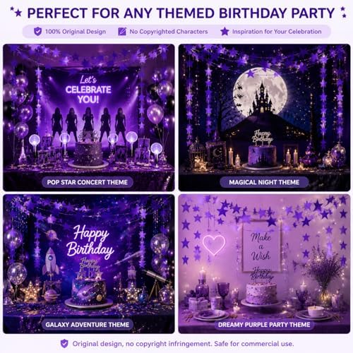 Glitter Star Garland Banner Decoration, 130 Feet Bright Star Hanging Bunting Banner Backdrop for Engagement Wedding Baby Shower Birthday Christmas Party Decor (Holographic Purple) - Image 4