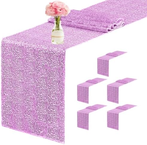 6 Packs 12 x 72 inches Sequin Table Runner, Lavender Glitter Table Runner for Birthday Party Supplies Wedding Engagement Baby Shower Holiday Celebration Event Decorations by Yblut