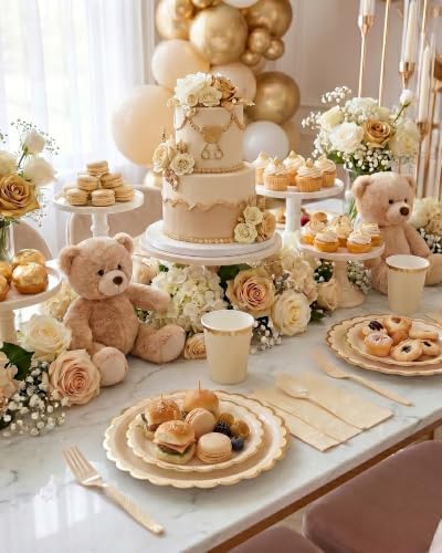 Pureegg Beige Disposable Paper Plates Set Serves 25 Guests Party Supplies - Image 3