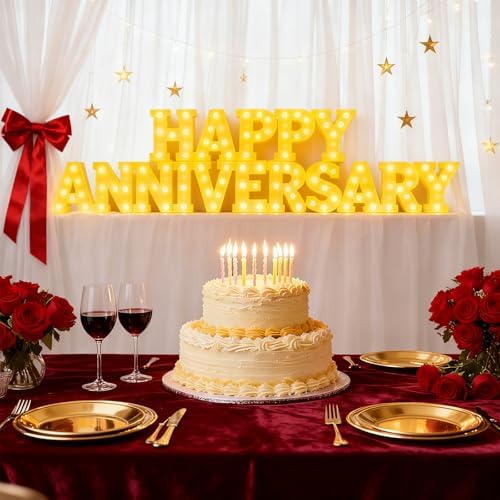 Honoson 16 Pcs Happy Anniversary Decoration Light up Letters Sign - Image 5