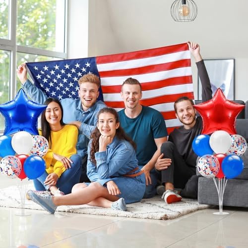Lunmon 4 Set 4th of July Balloon Stand Kit with Base, Red Blue White Star - Image 6