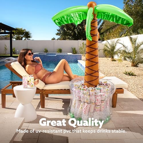 JOYIN 60" Inflatable Palm Tree Cooler, Beach Theme Decor, Pool Party Decorations, Luau Hawaiian Birthday Party Supplies, Ocean Jungle Tropical Themed Summer Outdoor Drink Cooler - Image 5
