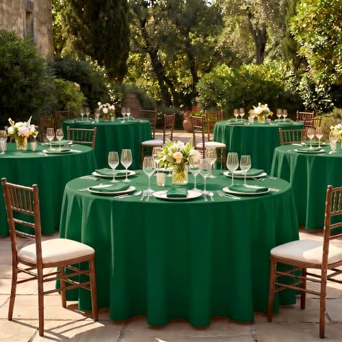 Fitable 6 Pack Hunter Green Round Tablecloths - 90 Inches in Diameter - Image 6