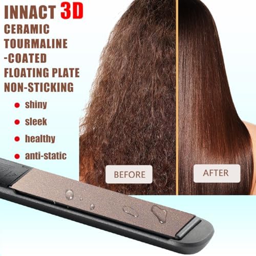 NITION Ceramic Tourmaline Hair Straighteners LCD Flat Iron MCH 10s Fast Heating Up. 1" Smooth 3D Floating Plate Healthy Straightening Tools. Travel Pouch Bag. Dual Voltage. Luxury Gift Box. Black - Image 3