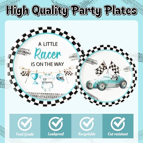 96Pcs Race Car Baby Shower Party Plates Supplies A Little Racer Is On The Way Racing Car Party Tableware Decorations Disposable Paper Plates Napkins Forks for Kids Birthday, Serves 24 - Image 3