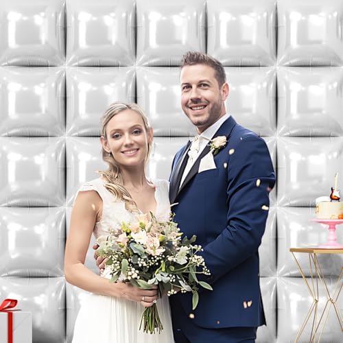 NISOCY 25PCS White Square Foil Balloons Wall Backdrop - Image 5