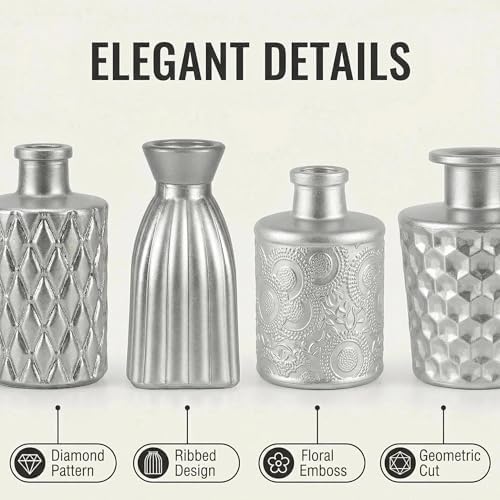 32 PCS Assorted Vintage Bud Vases, Colorful Glass Small Vases Bulk, for Centerpieces, Wedding Table Decor, Home Decorations & Gifts (Silver Srires) - Image 3