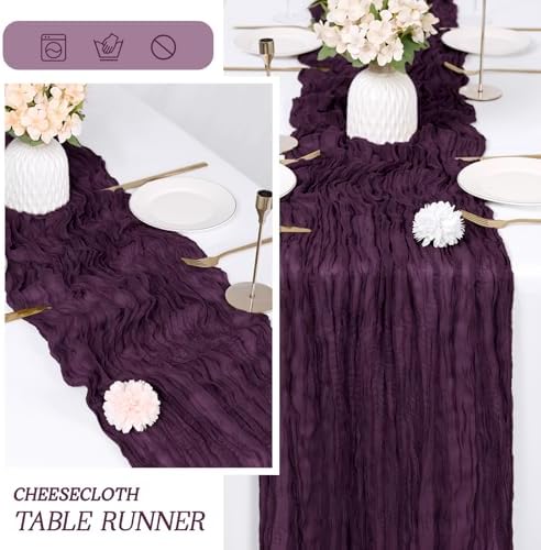6 Pack Dark Purple Cheesecloth Table Runner 17x108 Inch Semi Sheer Boho Gauze Cheese Cloth Fabric Table Runners Table Decor for Wedding Party Baby Shower Birthday Home Decor Garden Farmhouse - Image 6