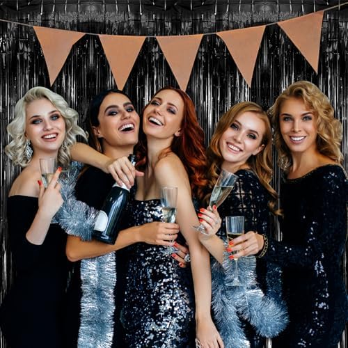10 Pack Foil Curtain Backdrop Black Metallic Tinsel Foil Fringe Curtains Photo Booth Props for Birthday Wedding Engagement Baby Shower Bachelorette Christmas Holiday Celebration Party - Image 3
