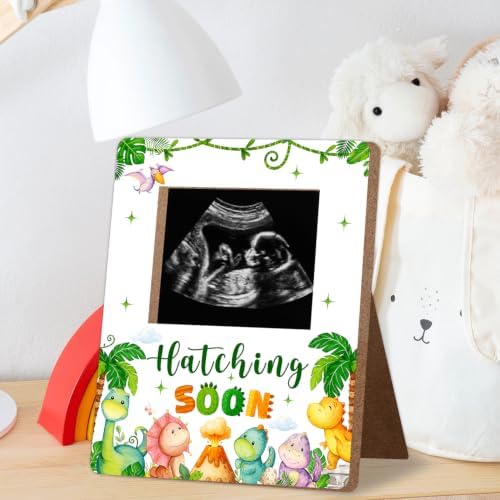 Dinosaur Baby Shower Decor Frame, Hatching SOON Baby Shower Party Supplies for Expecting Parents-to-Be Keepsake Gifts, Pregnancy Sonogram Frame Keepsake, Gender Reveal Presents - Image 3