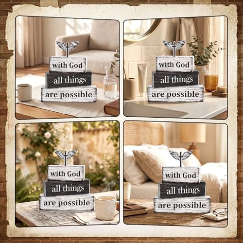 4 Pcs Christian Wooden Tiered Tray Decor, Bible Table Decorations Gifts - Image 6
