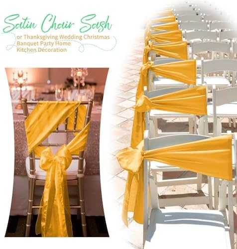 60 PCS Gold Satin Chair Sashes, 7 x 108 Inch - Image 6