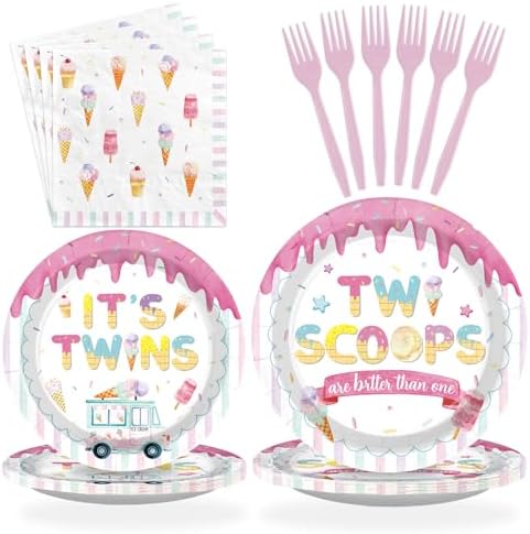 96Pcs Twins Baby Shower Party Decorations for Twins Girls Boys, Serves 24 by Greencian