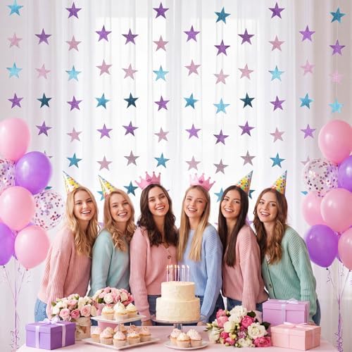 Patelai 130 ft Star Garland Banner Decor,Purple, Pink, Blue - Image 6