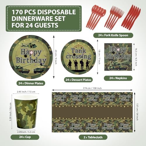 170Pcs Camo Army Birthday Party Decorations Serves 24 - Image 2