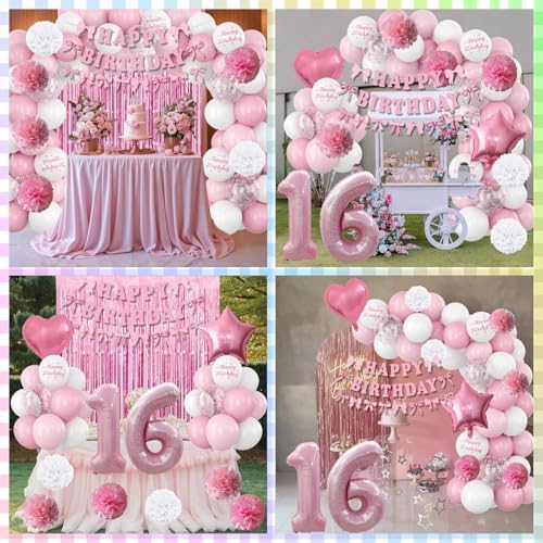 16th Birthday Decorations Girls Pink Number 16 Balloon Bow Coquette Party - Image 5