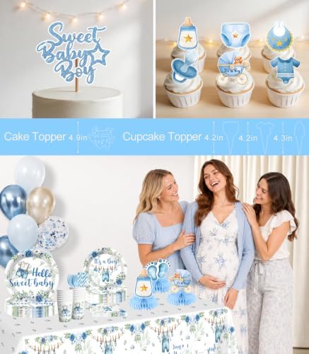 213Pcs Cocomigo Blue Baby Boy Shower Decorations Tableware Set, Serves 25 - Image 6