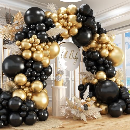 412Pcs Black and Gold Balloons Garland Arch Kit,18 12 10 5 Inch Different Size Black and Metallic Gold Balloons for Graduation Birthday Wedding Party Decorations by PAXILE