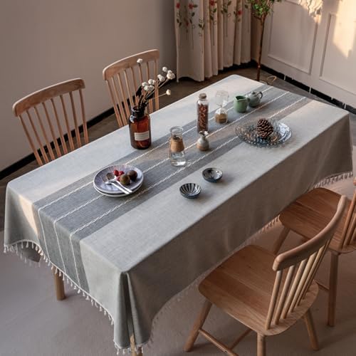 Deep Dream Tablecloth, Embroidered Waterproof Table Cloth Cotton Linen Wrinkle Free Anti-Fading Tablecloths Washable Dust-Proof Table Cover for Kitchen Dinning Party Christmas, 55 x 86 Inch - New Gray - Image 2
